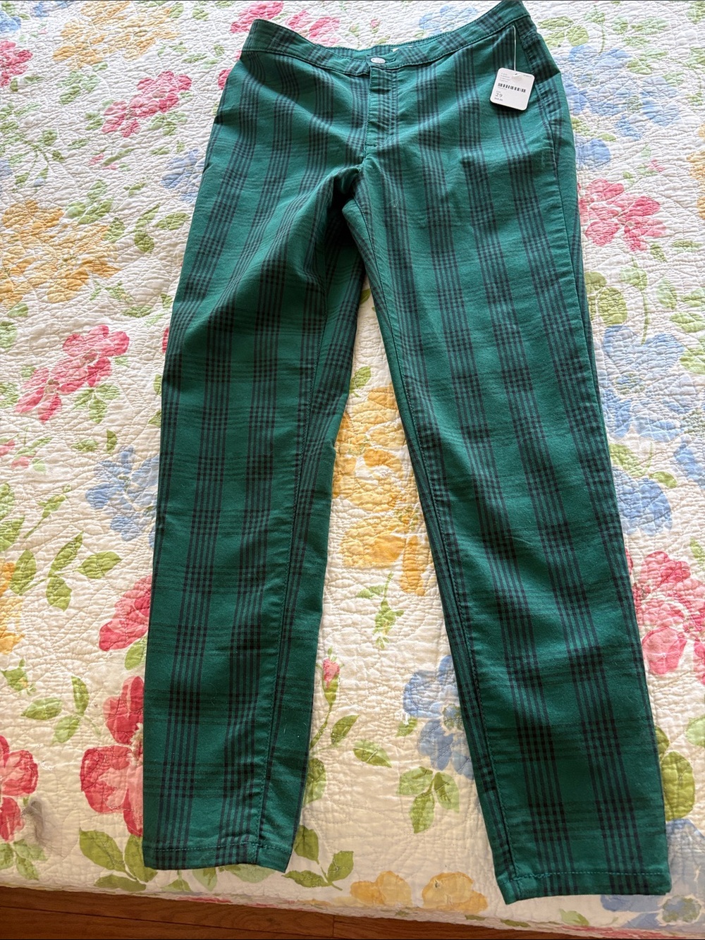 Free People Green Plaid Straight Leg Pants